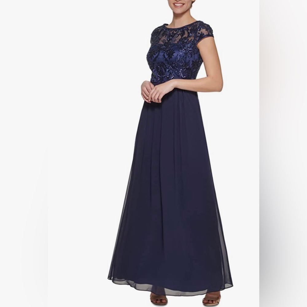 Vince Camuto Sequin Bodice Gown with Chiffon Skirt